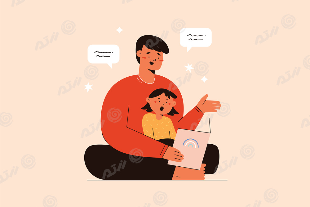 وکتور EPS طرح گرافیکی لایه باز ویژه روز پدر شامل طرح گرافیکی و کارتونی پدر و دختر در حال کتاب خواندن 
